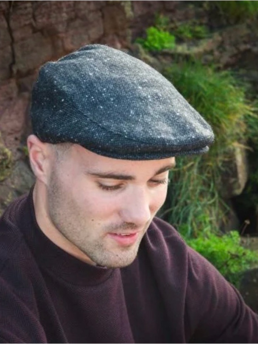 John Hanly Irish Tweed Cap Donegal Charcoal Black 100% Wool 7 1/8 58 M 🇮🇪